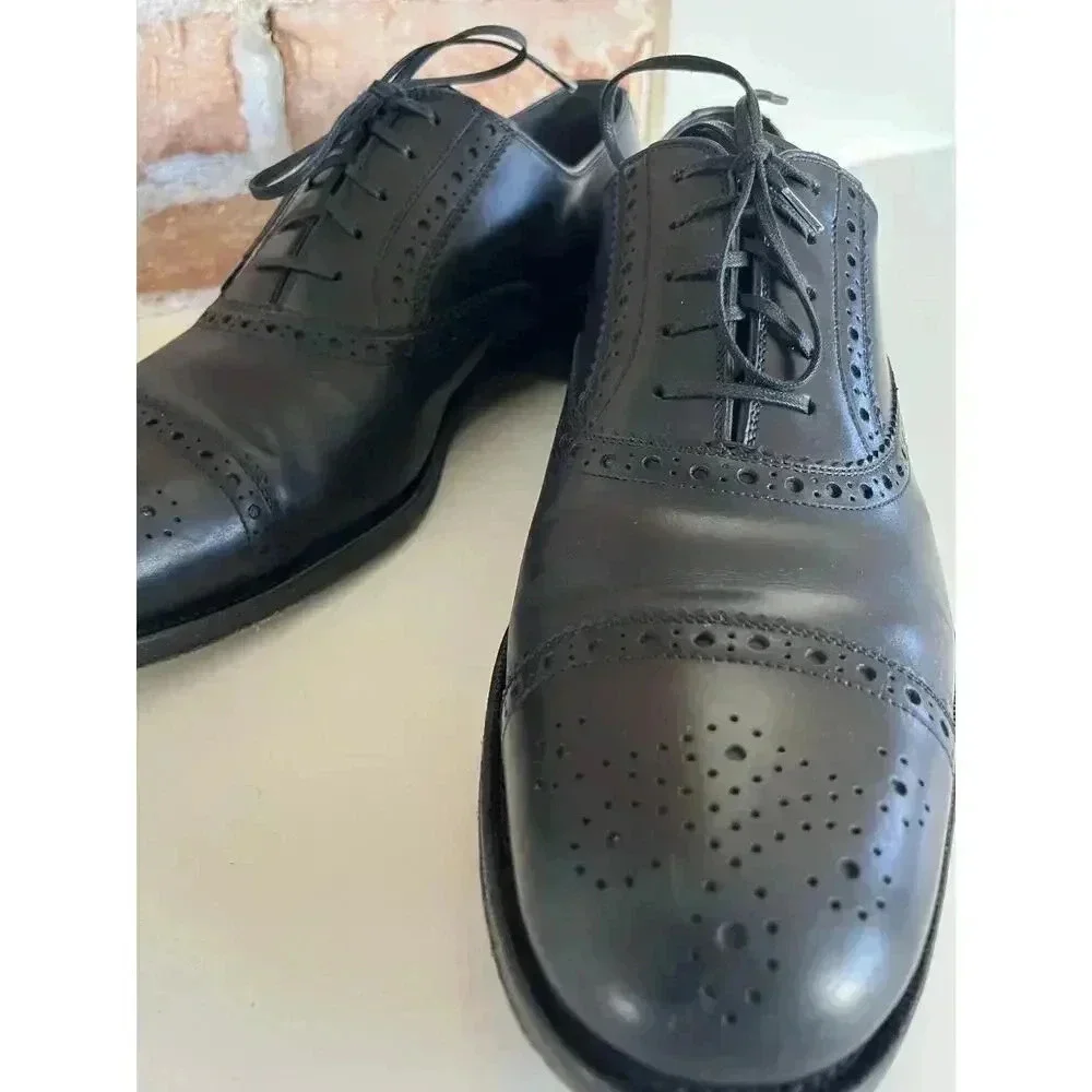 Salvatore Ferragamo Black Leather Wingtip Oxfords
